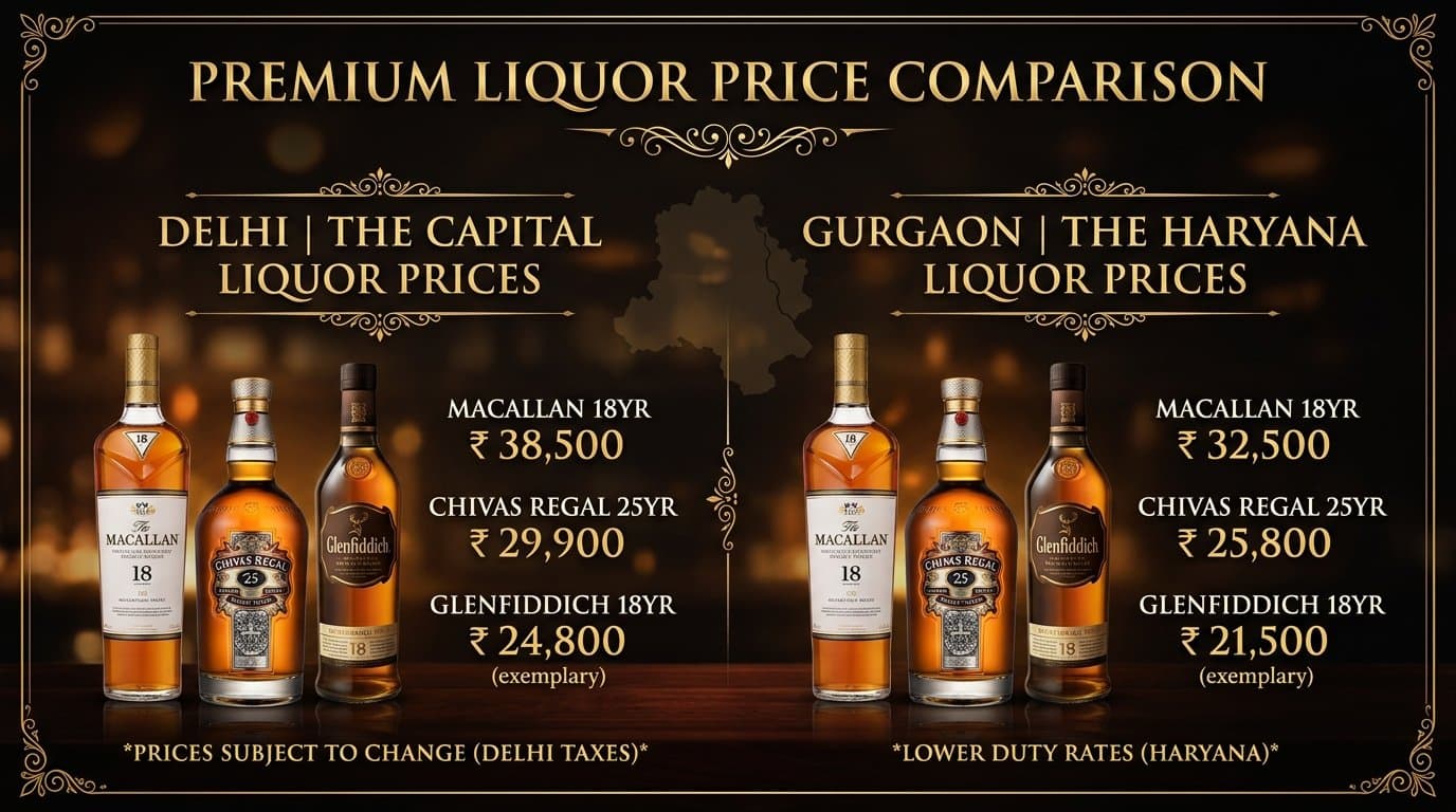 Delhi vs Gurgaon vs Noida Liquor Price Comparison Guide (2026)